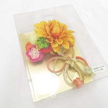 Load image into Gallery viewer, Hair ornaments / Kanzashi kimono flower Yellow x Multicolor knob