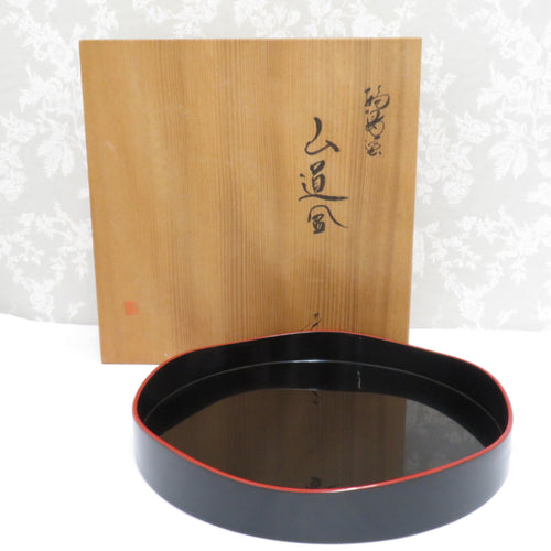 Antique / folk crafts Wajima Kojima Road Obon Bon Lacquer Ware Black Tea Equipment Box Boxed Box