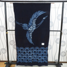 Load image into Gallery viewer, Japanese accessory dyeing goodwill cotton cotton curtain squeezed squeezed squeezed squeezed indigo cotton x Aomi waves 88 × 158cm kimono accessory hand -dyed