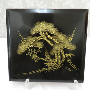 Antiques / folk art Kajima Box 5 -dan Yoshige Magami Yoshige Yoshimi Black -coated Uchizukin Shochiku Umeya Named Lacquer Ware Honen Noh Wira Island Boxed Box