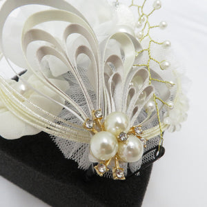 Hair ornaments / Kanzashi kimono flower white pearl tulle lace knobs adult ceremony graduation ceremony wedding formal white