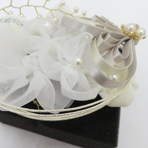 Hair ornaments / Kanzashi kimono flower white pearl tulle lace knobs adult ceremony graduation ceremony wedding formal white