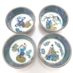 Kutani -yaki Tableware Kutani Blue Suburban Kiln Seven Lucky Gods Cup 7 Customer Group Sake Work