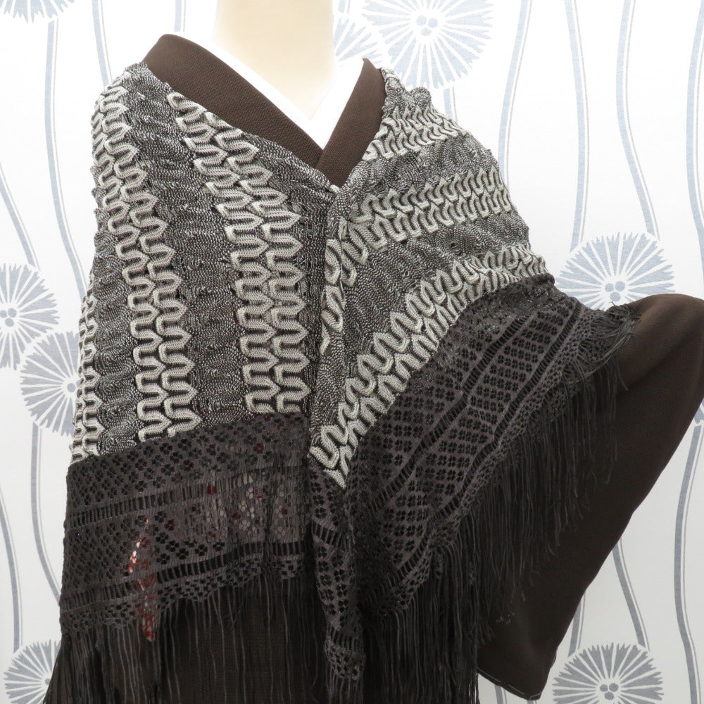 Shawl Race Shawl Charcoal Gray x Silver Lace knitting Fringe Square Box Length 115cm