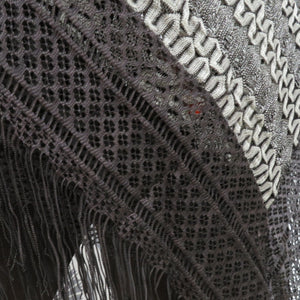 Shawl Race Shawl Charcoal Gray x Silver Lace knitting Fringe Square Box Length 115cm