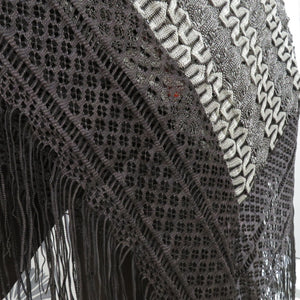 Shawl Race Shawl Charcoal Gray x Silver Lace knitting Fringe Square Box Length 115cm