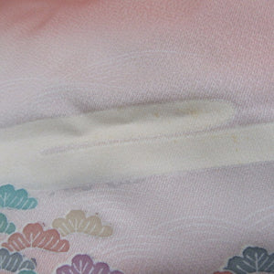 Attached landscape pattern pine / bridge / Kasumin binking ground sewing one crest one crest lined lined collar pure silk tailed kimono pink system