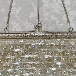 Japanese bag bead bag Silver rhinestone handbag kimono bag Western Japanese accessory