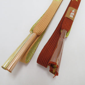 Set of 2 bands collectively set flat group string silk 100%brown gold thread pure silk kimono accessory 〆 ladies' female formal hand group