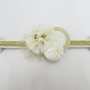 Obi tightening kimono belt 〆 white x gold flower lace gold silk 100% flat -grained graduation ceremonial graduation kimono length 152cm