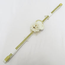 Load image into Gallery viewer, Obi tightening kimono belt 〆 white x gold flower lace gold silk 100% flat -grained graduation ceremonial graduation kimono length 152cm