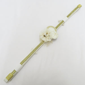 Obi tightening kimono belt 〆 white x gold flower lace gold silk 100% flat -grained graduation ceremonial graduation kimono length 152cm