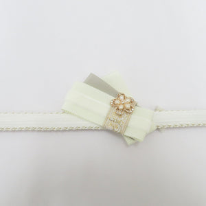 Obi tightening kimono belt 〆 white × gold ribbon pearl flower gold yarn 100% flat -grained adult ceremony graduation ceremony kimono length 154cm