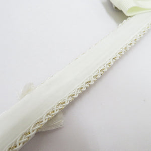 Obi tightening kimono belt 〆 white × gold ribbon pearl flower gold yarn 100% flat -grained adult ceremony graduation ceremony kimono length 154cm