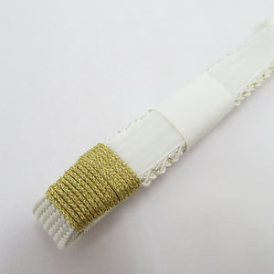 Obi tightening kimono belt 〆 white × gold ribbon pearl flower gold yarn 100% flat -grained adult ceremony graduation ceremony kimono length 154cm