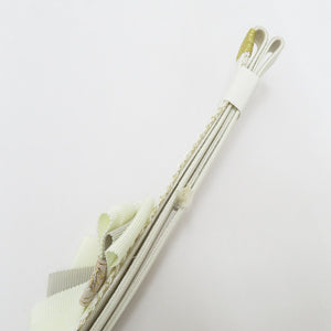 Obi tightening kimono belt 〆 white × gold ribbon pearl flower gold yarn 100% flat -grained adult ceremony graduation ceremony kimono length 154cm