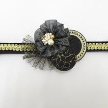 Load image into Gallery viewer, Obi tightening kimono belt 〆 black × gold flower lace gold silk 100% Hiragumi parentheid ceremony graduation ceremony kimono length 152cm