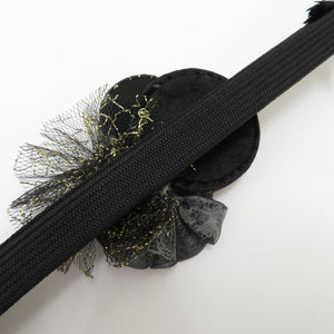 Obi tightening kimono belt 〆 black × gold flower lace gold silk 100% Hiragumi parentheid ceremony graduation ceremony kimono length 152cm