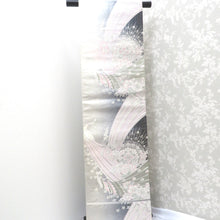 Load image into Gallery viewer, Back Obi Silver Black × White × Gray Peacock Hua Bunk Line Six -Pattern Pure Pure Silk Fomal Tailed Obi Classic Gorgeous Kimono Length 432.5cm