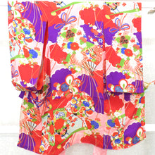 Load image into Gallery viewer, Children&#39;s kimono antique antique pure silk lined flower kusuda kimono kusumu 様 文 文 文 文 文 文 文 文 文 文 色 色 色