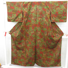 Load image into Gallery viewer, Wool kimono single orange system x green floral pattern retro wide collar casual kimono