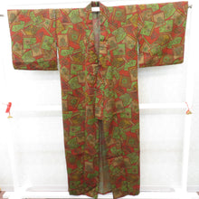 Load image into Gallery viewer, Wool kimono single orange system x green floral pattern retro wide collar casual kimono