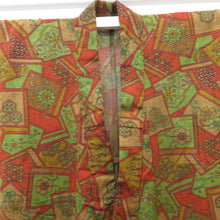 Load image into Gallery viewer, Wool kimono single orange system x green floral pattern retro wide collar casual kimono