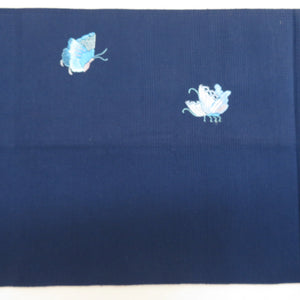 Nagoya obi pure silk blue embroidery butterfly pattern