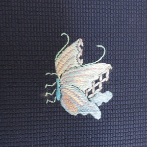 Nagoya obi pure silk blue embroidery butterfly pattern