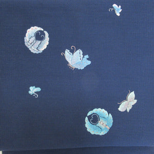 Nagoya obi pure silk blue embroidery butterfly pattern