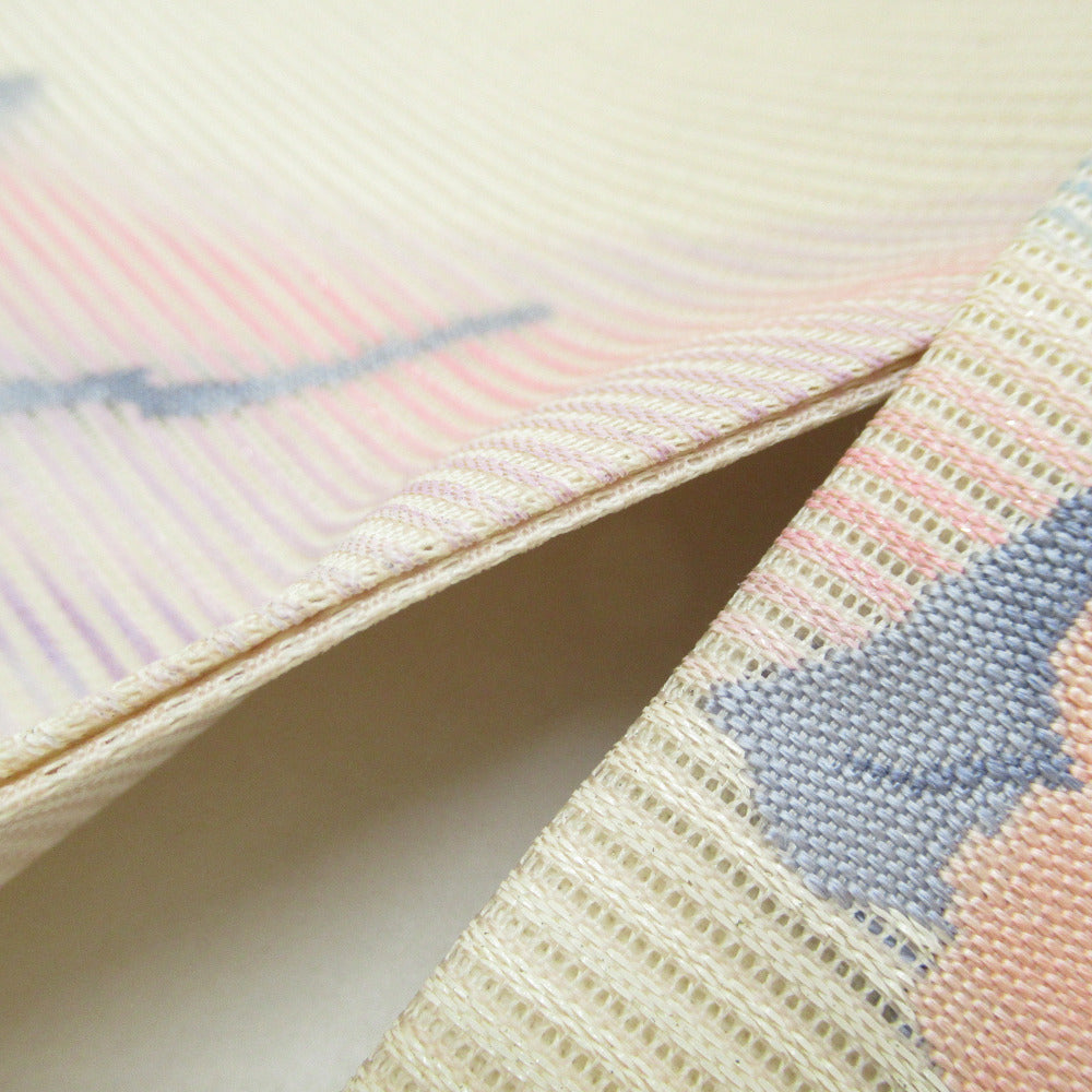 夏＊名古屋帯 絽 オレンジの花模様 クリーム色 和装 普段着物 正絹 7NY2 夏＊名古屋帯 絽 オレンジの花模様 クリーム色 和装 普段着物 正絹