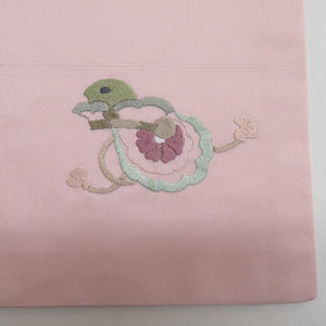 Nagoya Obi embroidery pattern Purgeous puped seal and shogi bird helmet pattern, such as pink multicolor pastel -based pure silk length 365cm