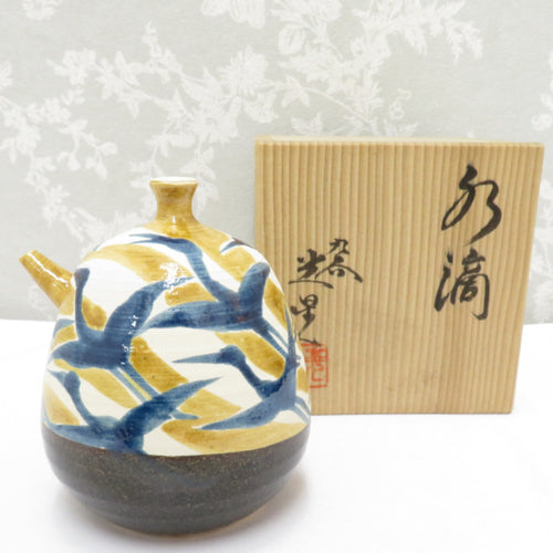 Kutani ware antique / folk crafts Kutani Kutani Hikari Bottle Dropping Calligraphy Supplies Tsuru Box