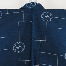 Load image into Gallery viewer, Tsumugi Kimono single garment on snow wheels with a dark blue pattern x gray pure silk wide collar loose size casual size 165cm