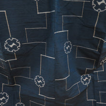 Load image into Gallery viewer, Tsumugi Kimono single garment on snow wheels with a dark blue pattern x gray pure silk wide collar loose size casual size 165cm