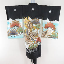 Load image into Gallery viewer, Children&#39;s kimono boys children&#39;s kids One body black x light blue x multicolor pure silk hawk -like boys Shichigosan celebration 96cm