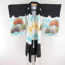 Load image into Gallery viewer, Children&#39;s kimono boys children&#39;s kids One body black x light blue x multicolor pure silk hawk -like boys Shichigosan celebration 96cm