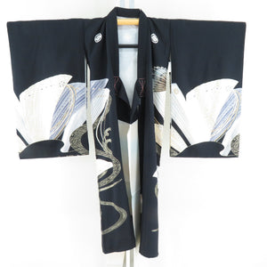 Children's kimono boys children's kids One body with undergarment x gray pure silk fan and hawk -like boys 753 celebration 97cm