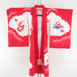 Children's kimono girl one body red x white squeezed foil on a drum in a drum in a crane formal girl Shichigosan celebration Children's height 98cm