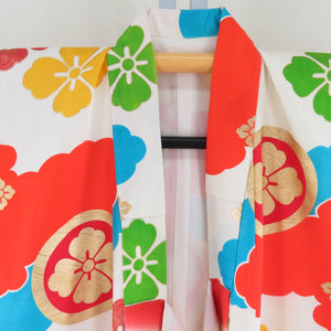 Children's kimono girls four -piece silk white x multicolor flower sentence