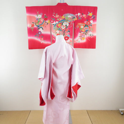 Children's kimono girls one body and set red pink x multi -colored fan on a single crest formal girl 753 celebration children's height 96cm