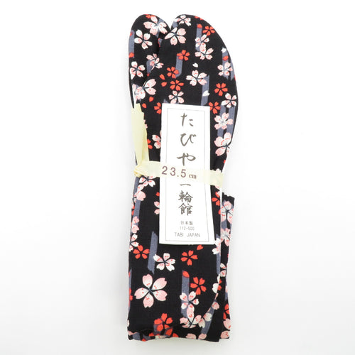 Pattern tabi 23.5cm Black cherry blossoms on the cherry blossoms Yowa -root pattern Sakura Bottomed Japanese Made in Japan 100 % Cotton 4 pieces Women's Women Tabi Casual New