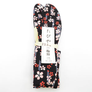 Pattern tabi 23.5cm Black cherry blossoms on the cherry blossoms Yowa -root pattern Sakura Bottomed Japanese Made in Japan 100 % Cotton 4 pieces Women's Women Tabi Casual New