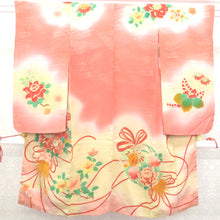 Load image into Gallery viewer, Children kimono Antique Kimono Kimono Kimono girl kimono girls&#39; kimono ball pattern flower rose rose rose rose paulownia light yellow retrofessions 116cm