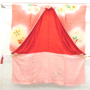 Children kimono Antique Kimono Kimono Kimono girl kimono girls' kimono ball pattern flower rose rose rose rose paulownia light yellow retrofessions 116cm