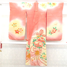 Load image into Gallery viewer, Children kimono Antique Kimono Kimono Kimono girl kimono girls&#39; kimono ball pattern flower rose rose rose rose paulownia light yellow retrofessions 116cm