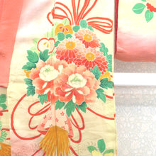 Load image into Gallery viewer, Children kimono Antique Kimono Kimono Kimono girl kimono girls&#39; kimono ball pattern flower rose rose rose rose paulownia light yellow retrofessions 116cm