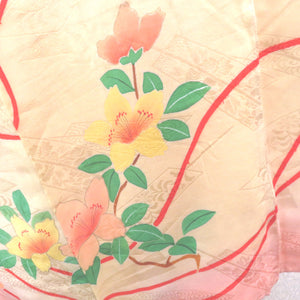 Children kimono Antique Kimono Kimono Kimono girl kimono girls' kimono ball pattern flower rose rose rose rose paulownia light yellow retrofessions 116cm