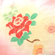 Load image into Gallery viewer, Children kimono Antique Kimono Kimono Kimono girl kimono girls&#39; kimono ball pattern flower rose rose rose rose paulownia light yellow retrofessions 116cm