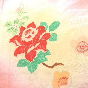 Children kimono Antique Kimono Kimono Kimono girl kimono girls' kimono ball pattern flower rose rose rose rose paulownia light yellow retrofessions 116cm